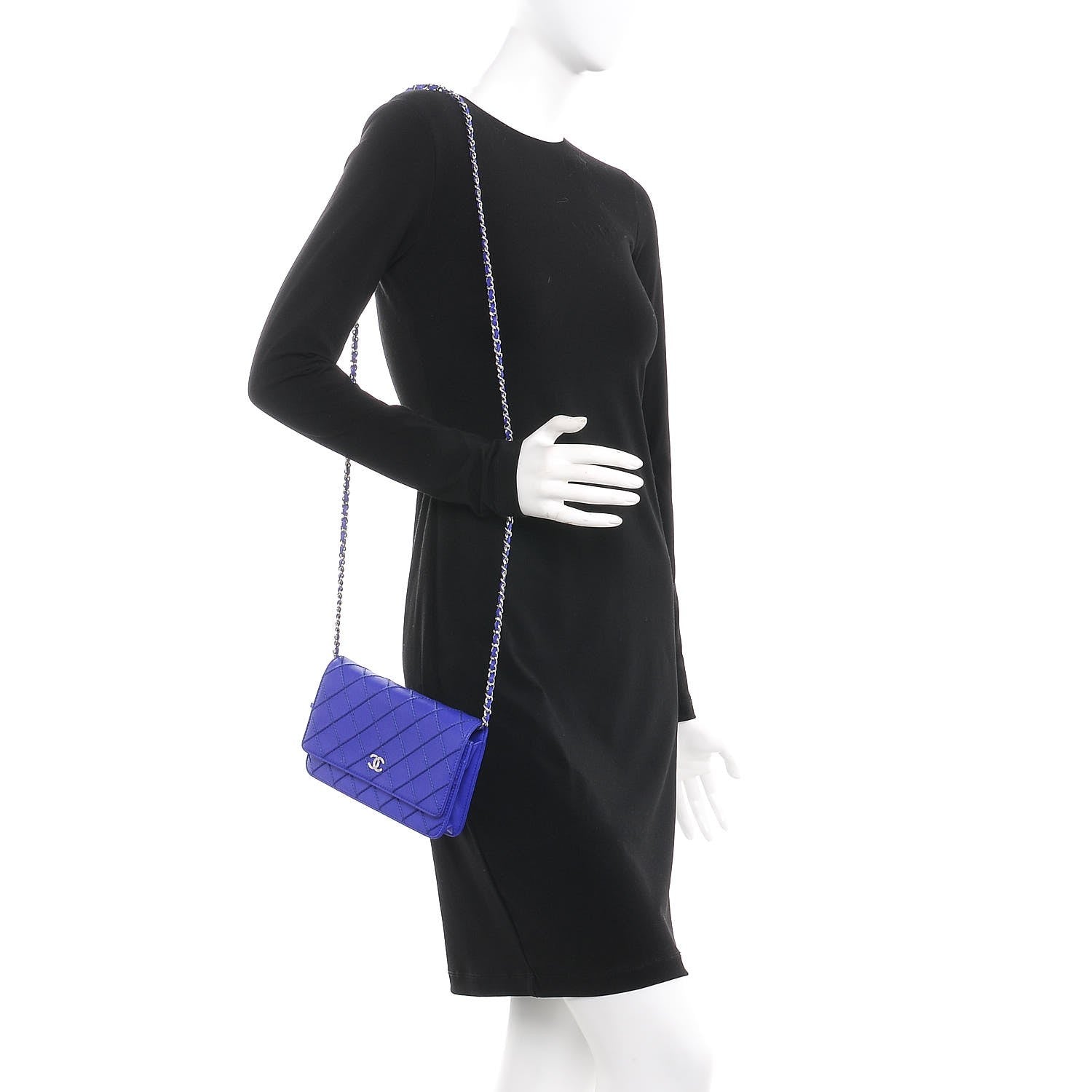 Chanel Calfskin Quilted Fancy CC Wallet On Chain WOC Blue 2 of 10