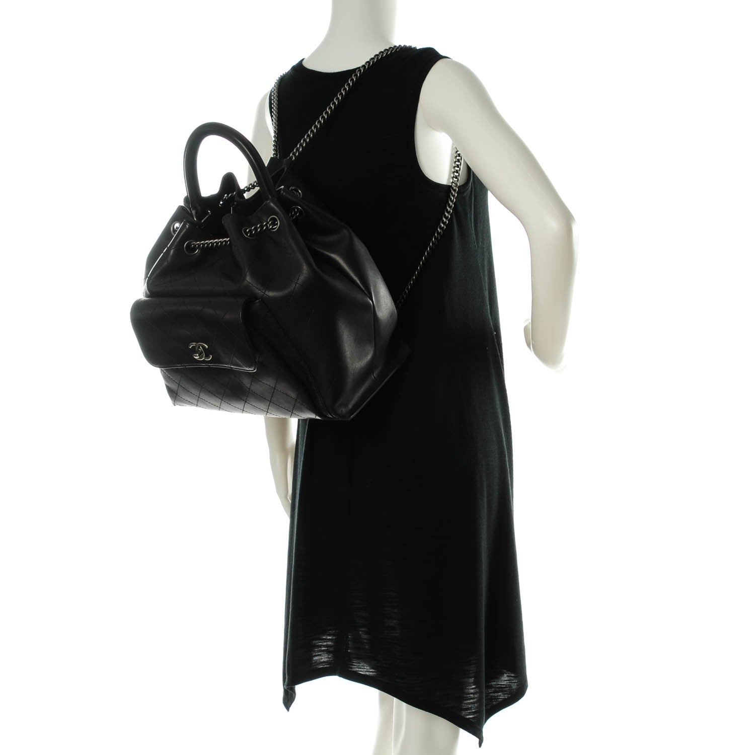 Chanel Calfskin Stitched Large Urban Luxury Drawstring Backpack Black 2 of 7