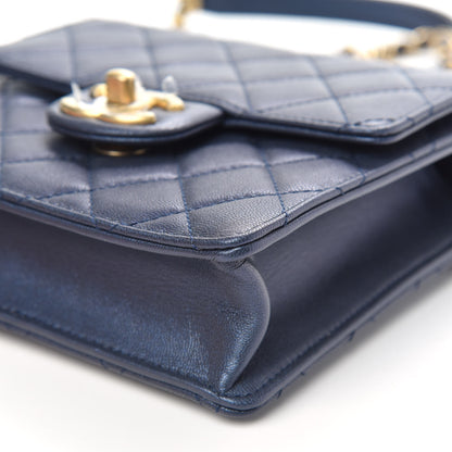 Chanel Iridescent Lambskin Quilted Chic Pearls Flap Navy Blue 10 of 11