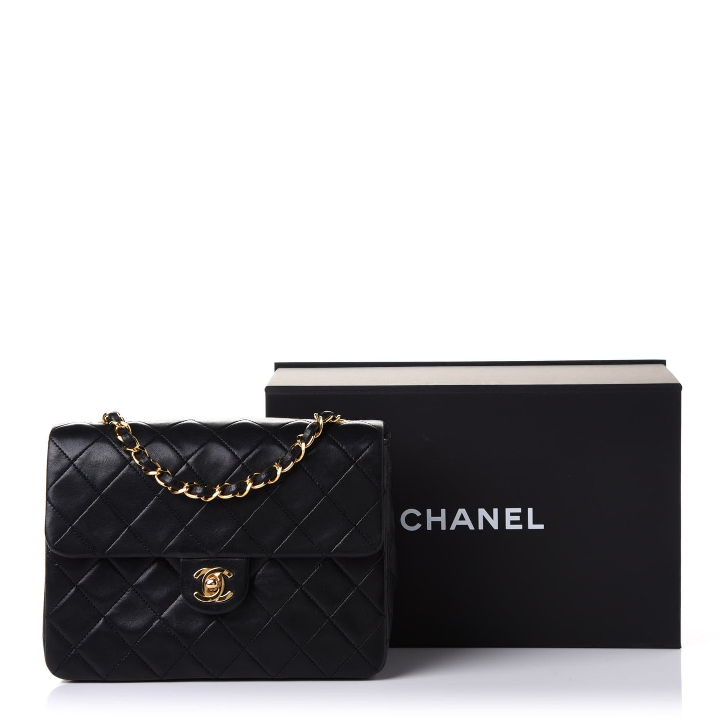 Lambskin Quilted Mini Square Flap Bag Black