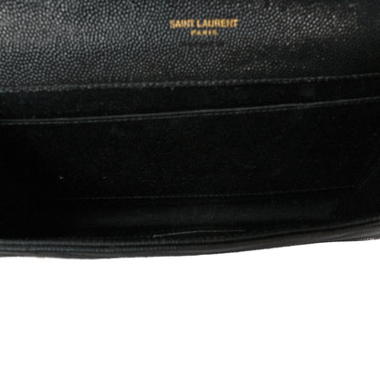 Saint Laurent Grain De Poudre Matelasse Chevron Monogram Envelope Clutch Black 5 of 10