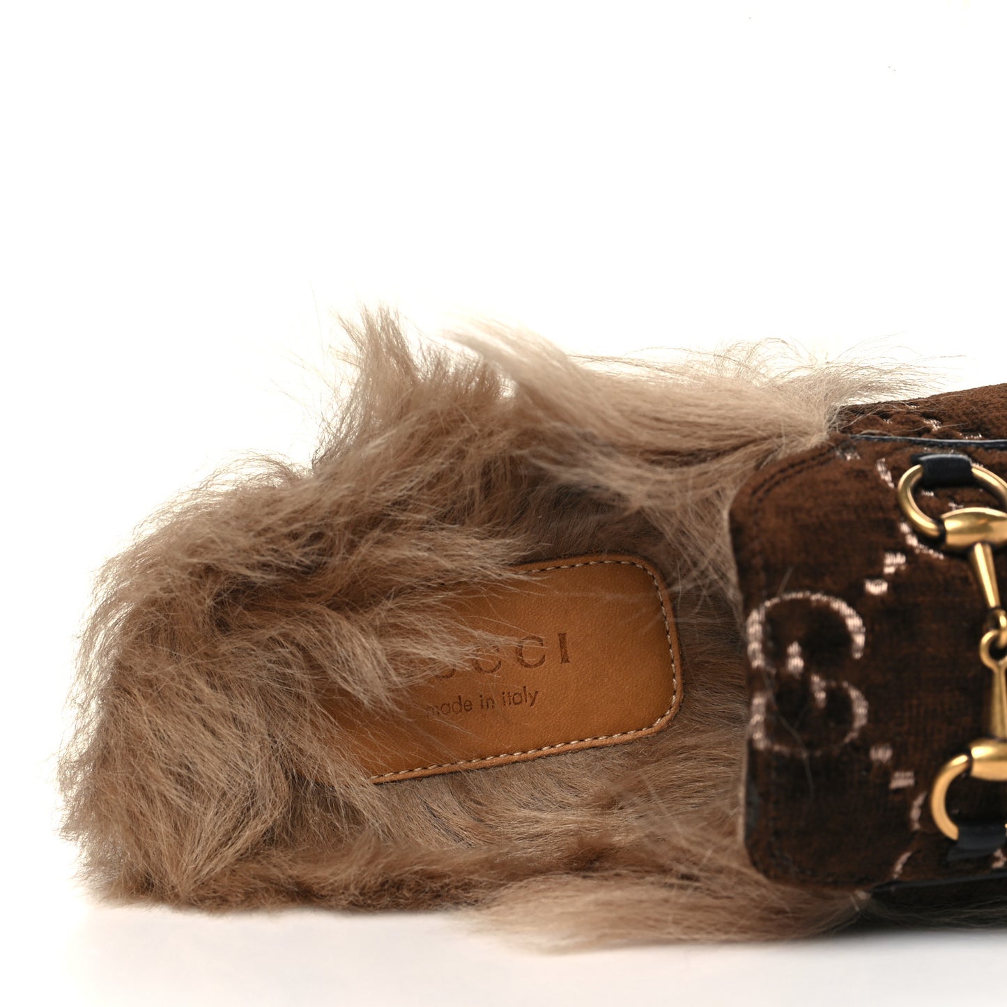 Velvet GG Monogram Fur Womens Princetown Slippers 36 Brown Black Natural