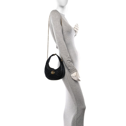 Gucci Calfskin Matelasse Chevron Mini GG Marmont Half Moon Hobo Black 3 of 10