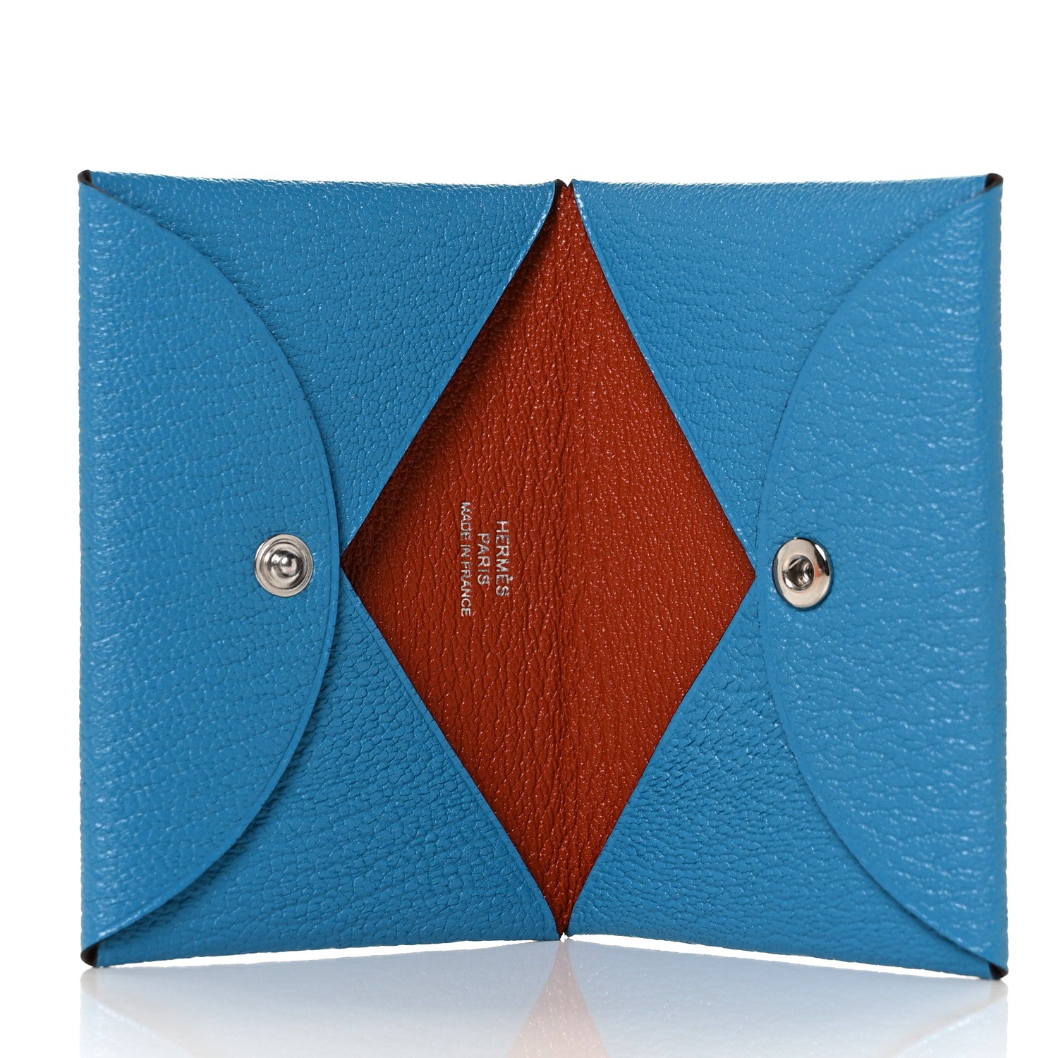 Hermes Chevre Mysore Verso Calvi Card Case Bleu Frida Cuivre 5 of 8