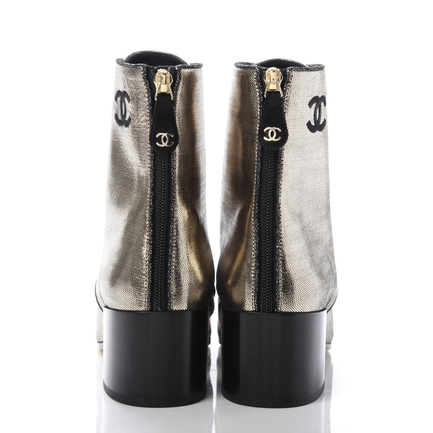 Chanel Laminated Calfskin CC Lace Up Short Boots 39.5 Silver Black 6 of 8