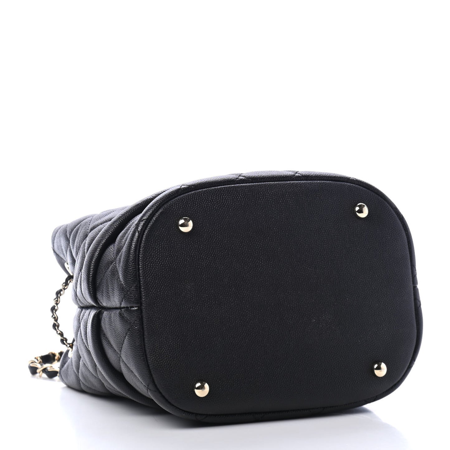 Caviar Quilted Rolled Up Bucket Drawstring Bag Black