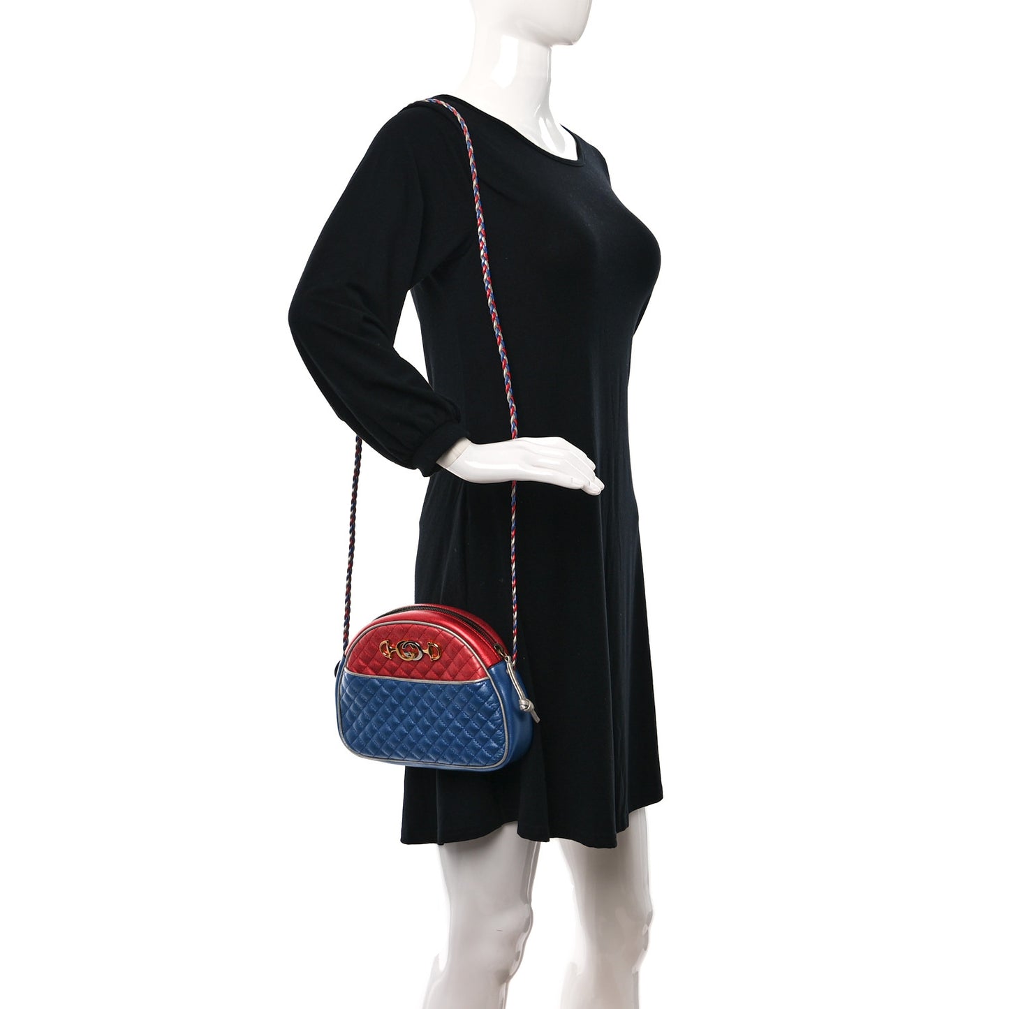 Laminated Nappa Trapuntata Mini Zumi Dome Shoulder Bag Rosso Marine Argento
