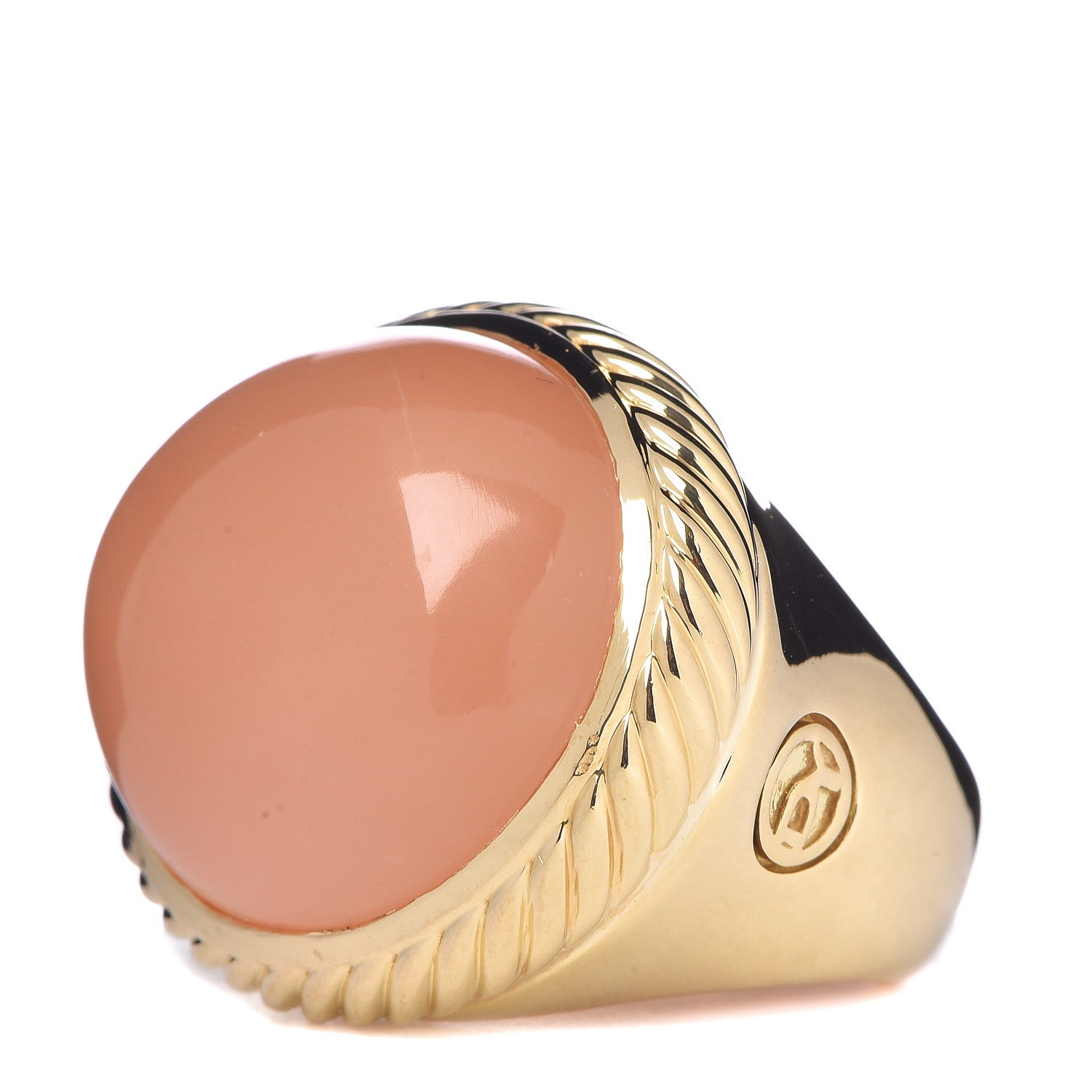 David Yurman 18K Yellow Gold Pink Moonstone 20mm Oval Signature Ring 50 5.5 3 of 5