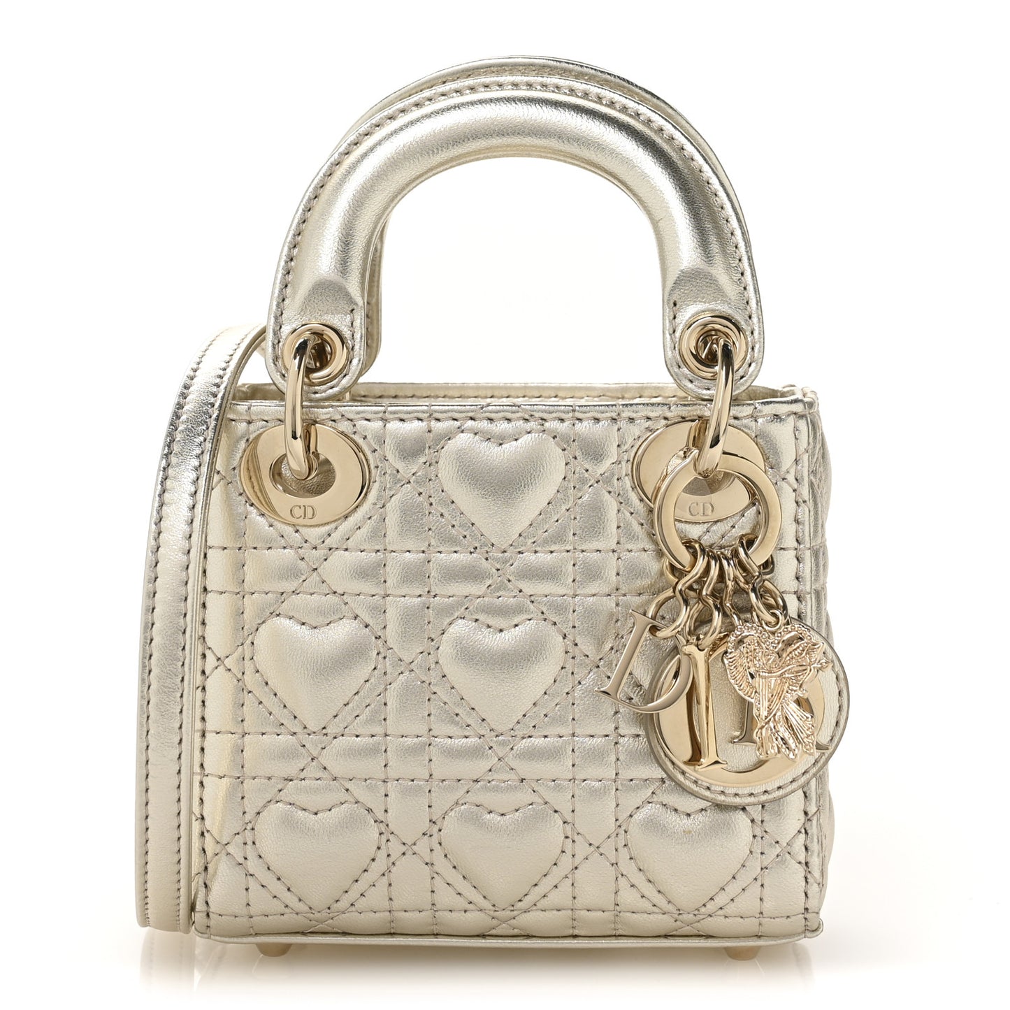 Metallic Lambskin Cannage Micro DiorAmour Lady Dior Gold