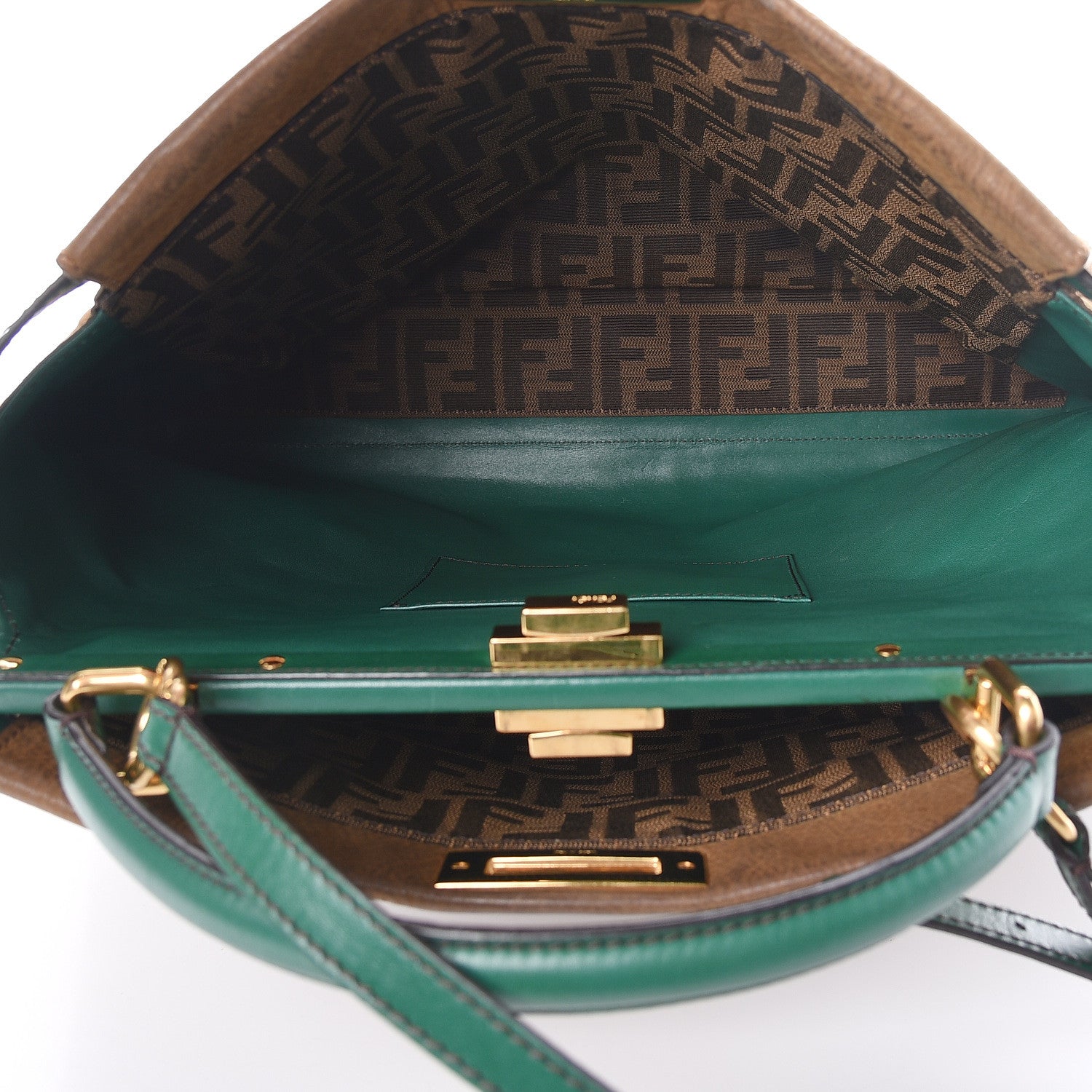Fendi Buffalo Vitello Large Peekaboo Iconic Satchel Tobacco Verde 7 of 29