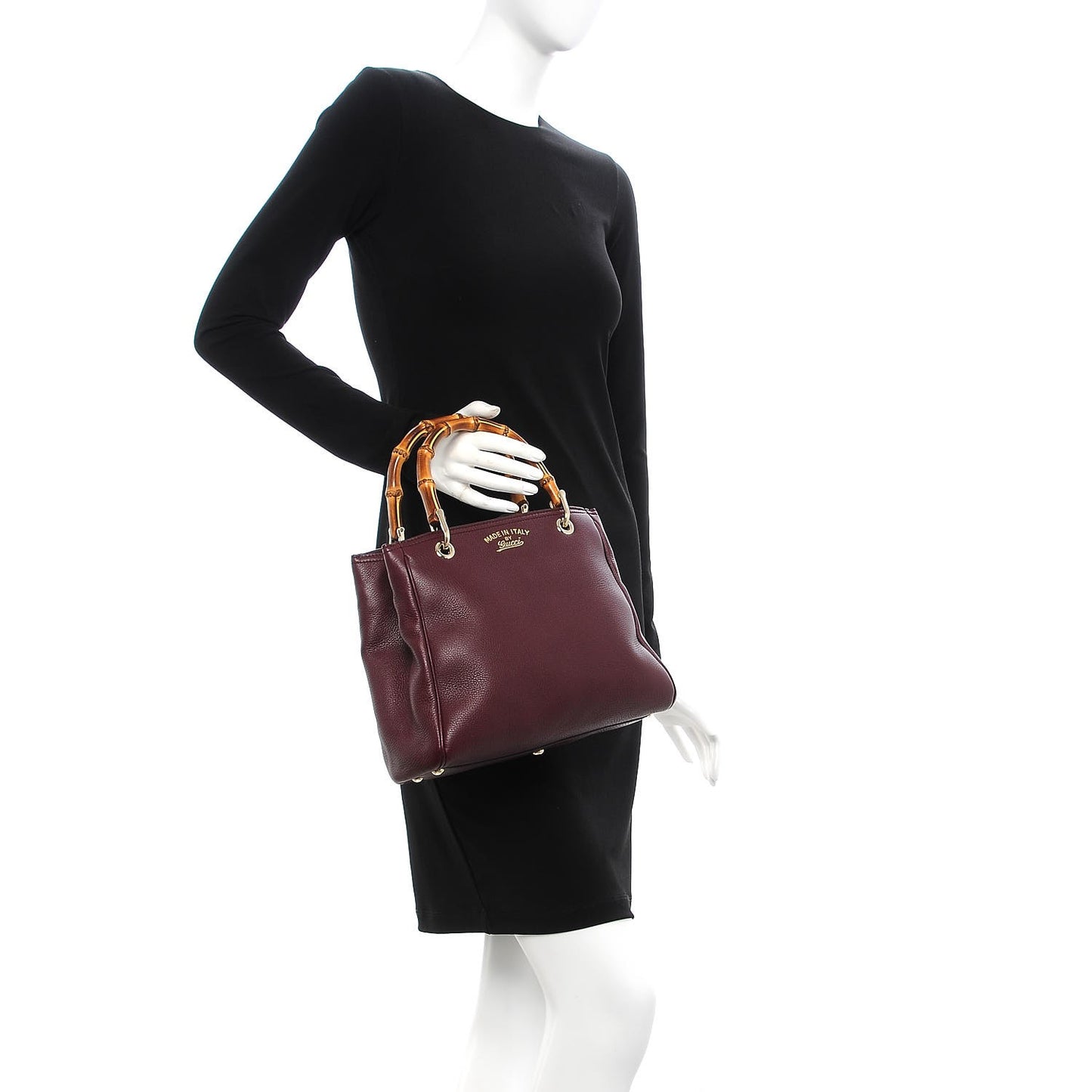 Calfskin Small Bamboo Shopper Tote Burgundy