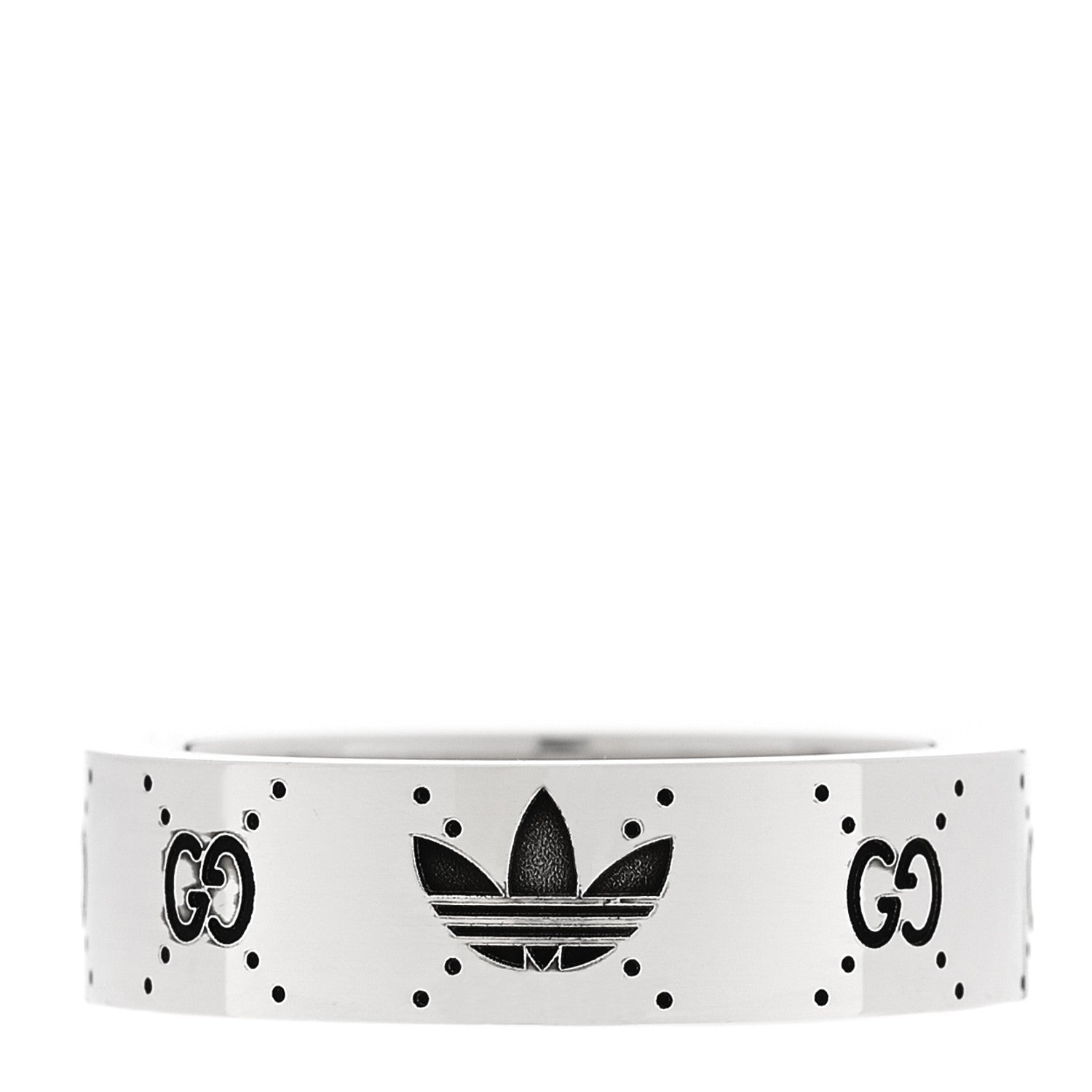 Gucci X ADIDAS Sterling Silver Trefoil GG Monogram Band Ring 55 7.25 1 of 5