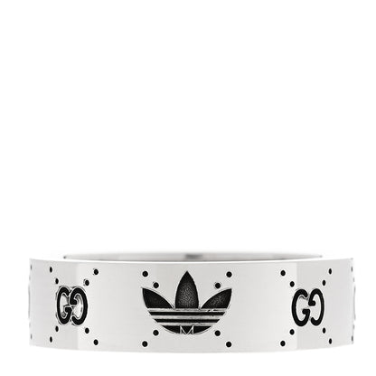 Gucci X ADIDAS Sterling Silver Trefoil GG Monogram Band Ring 55 7.25 1 of 5