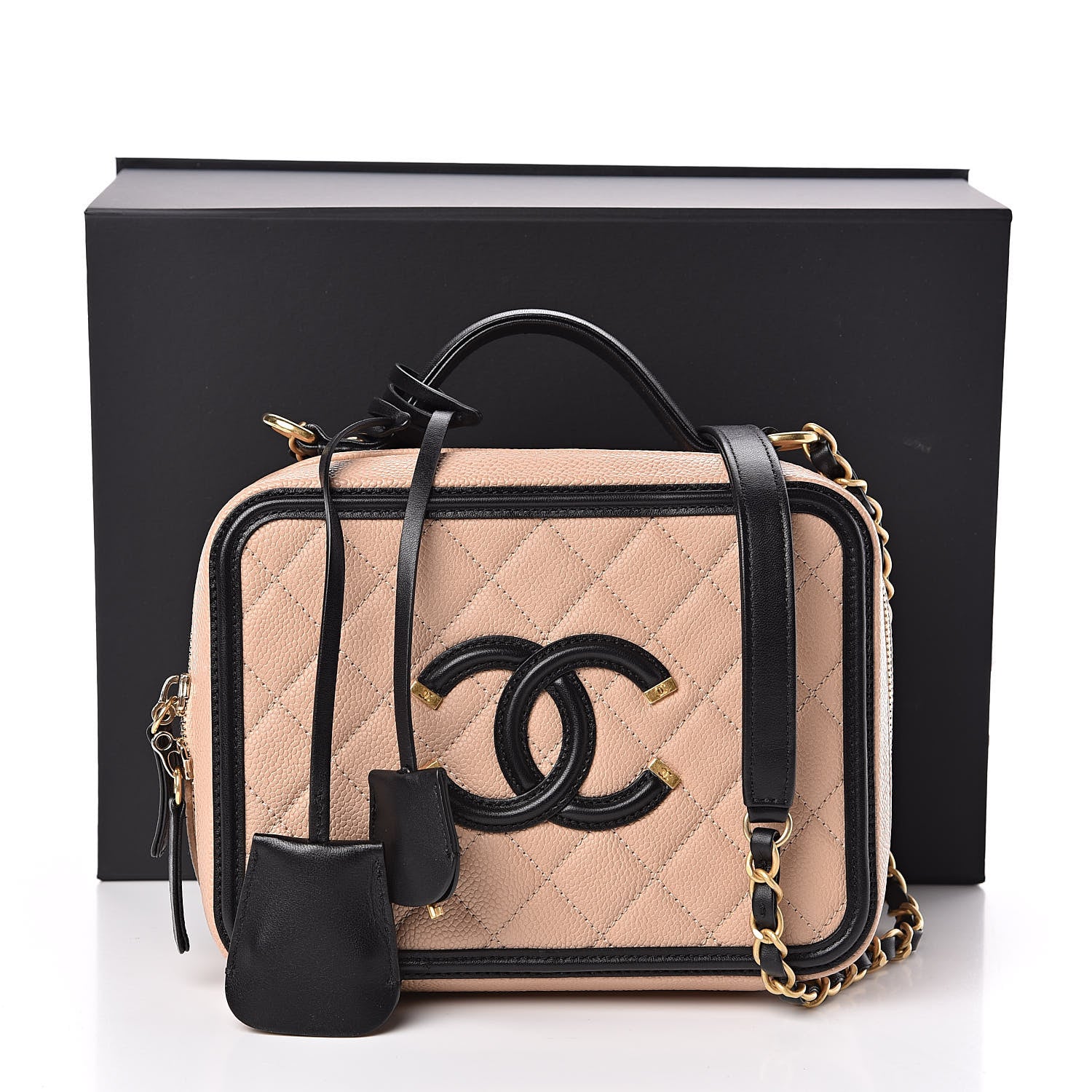 Chanel Caviar Quilted Medium CC Filigree Vanity Case Beige Black 11 of 11