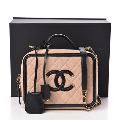 Chanel Caviar Quilted Medium CC Filigree Vanity Case Beige Black 11 of 11