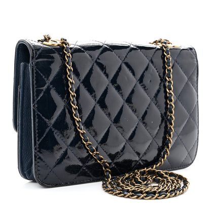 Chanel Patent Goatskin Quilted CC Eyelet Wallet On Chain WOC Blue 3 of 13