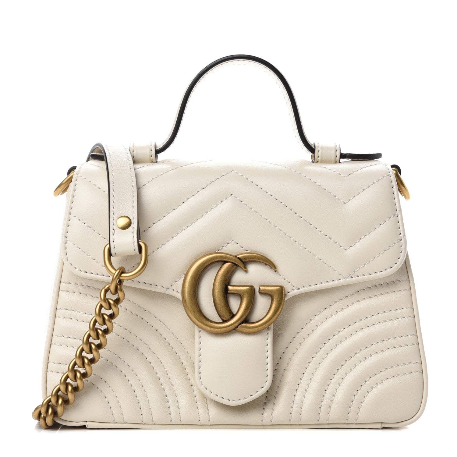 Gucci Calfskin Matelasse Mini GG Marmont Top Handle Shoulder Bag White 1 of 10