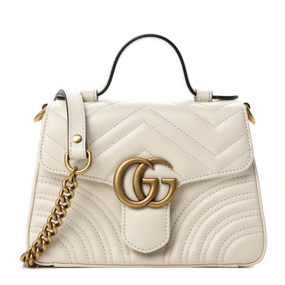 Gucci Calfskin Matelasse Mini GG Marmont Top Handle Shoulder Bag White 1 of 10
