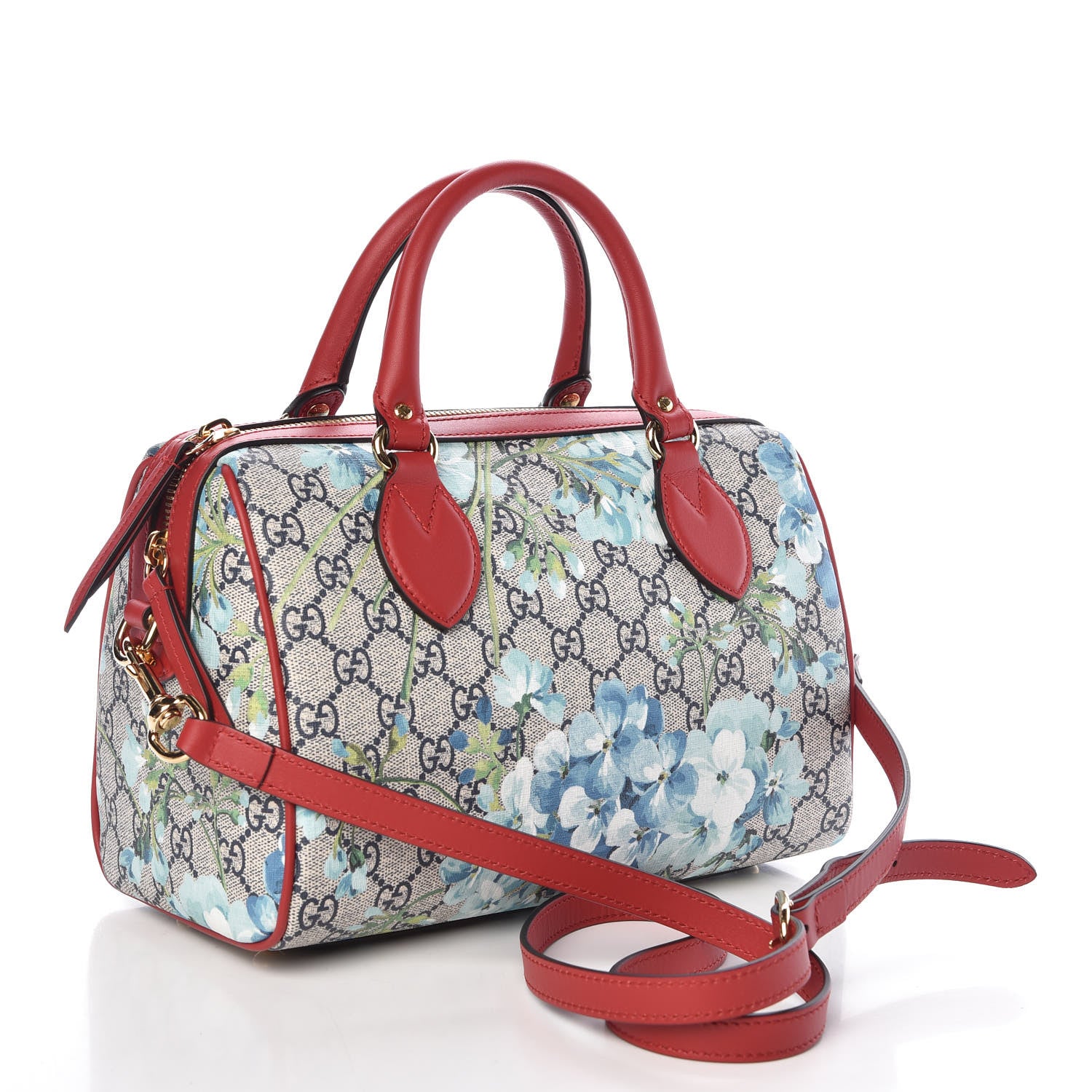 Gucci GG Supreme Monogram Blooms Small Boston Beige Blue Navy Hibiscus Red 4 of 10