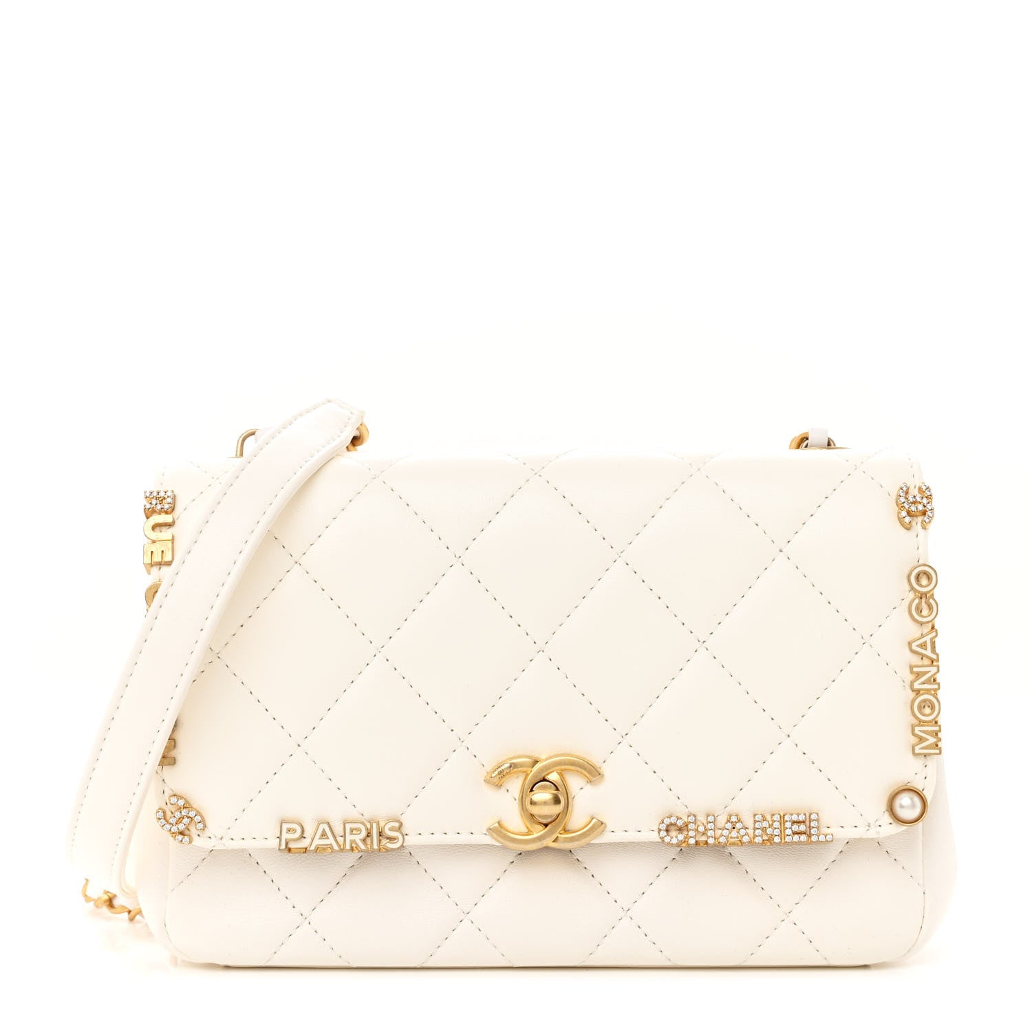 Chanel Lambskin Enamel Strass Quilted Mini Paris Monaco Flap White 1 of 11