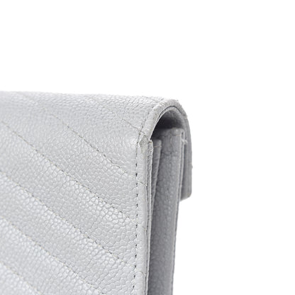 Chanel Caviar Chevron Quilted Large Gusset Flap Wallet Grey 16 of 17