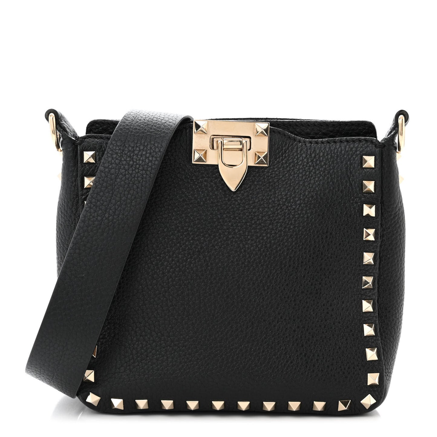 Pebbled Calfskin Mini Rockstud Flip-Lock Messenger Bag Black