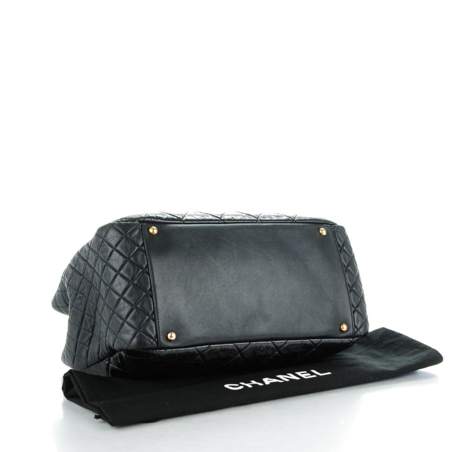Glazed Calfskin Quilted Large Mademoiselle East West Flap Black