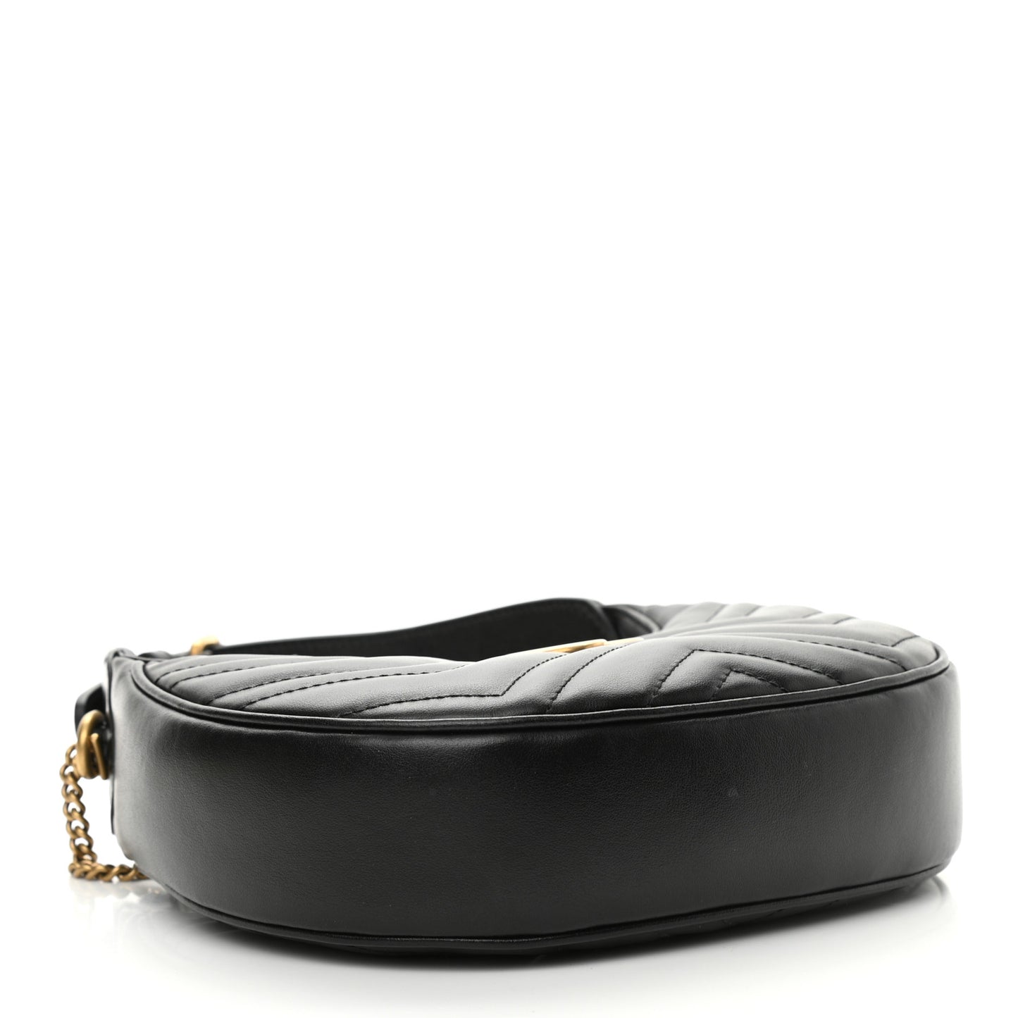 Calfskin Matelasse Chevron Mini GG Marmont Half Moon Hobo Black