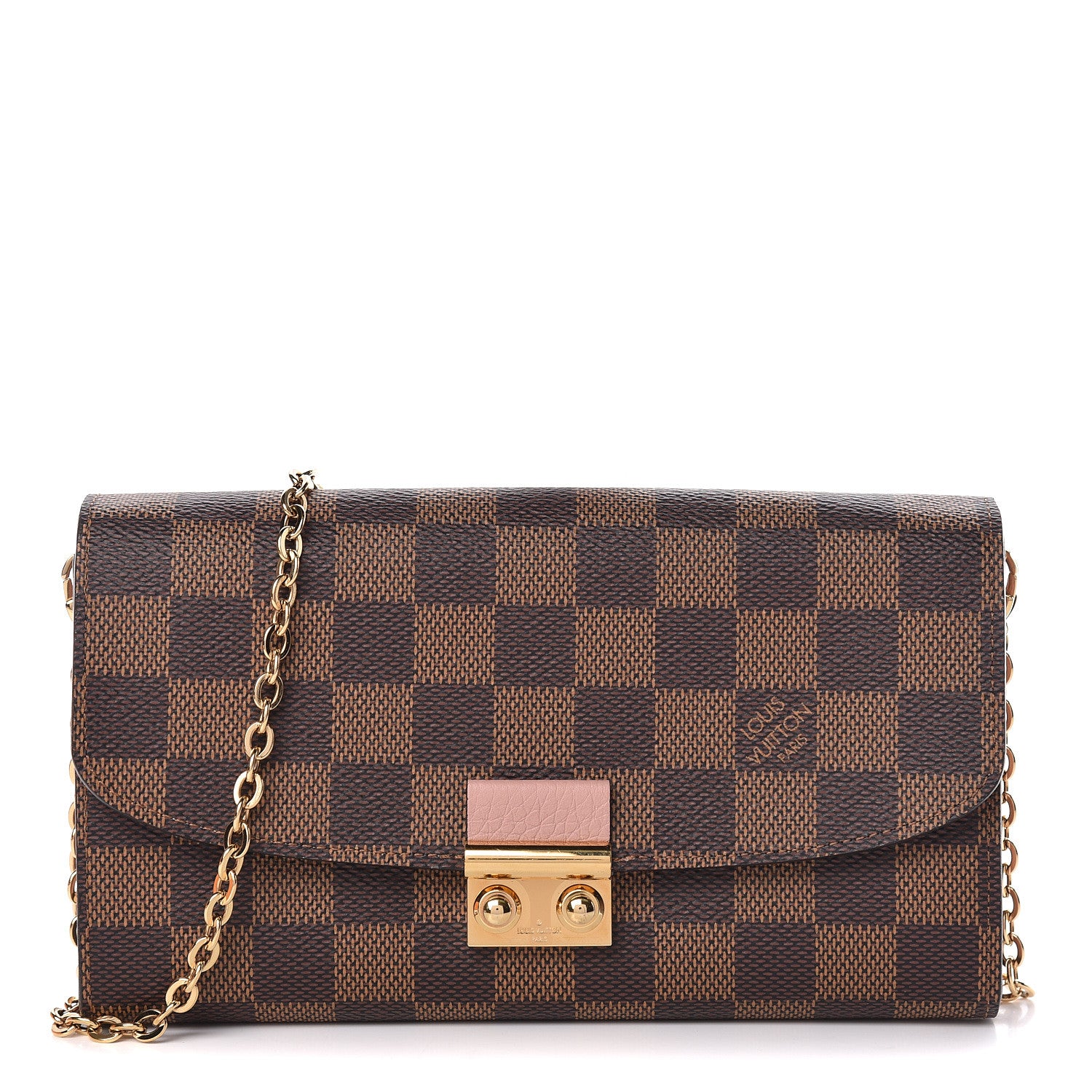 Louis Vuitton Damier Ebene Croisette Chain Wallet Rose Ballerine 1 of 10