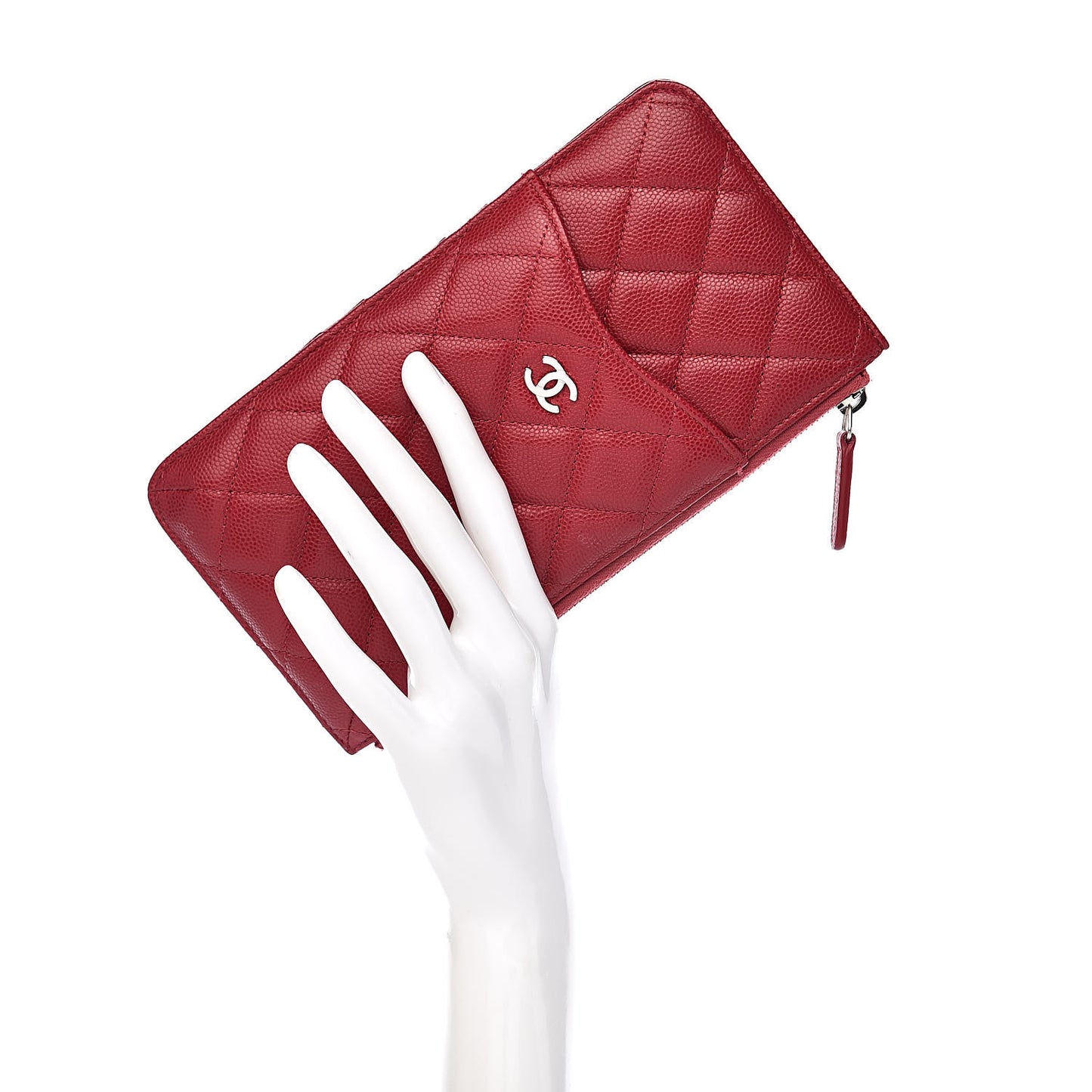 Caviar Quilted Classic Flat Wallet Pouch Red