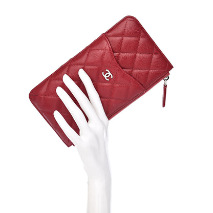 Chanel Caviar Quilted Classic Flat Wallet Pouch Red 2 of 8