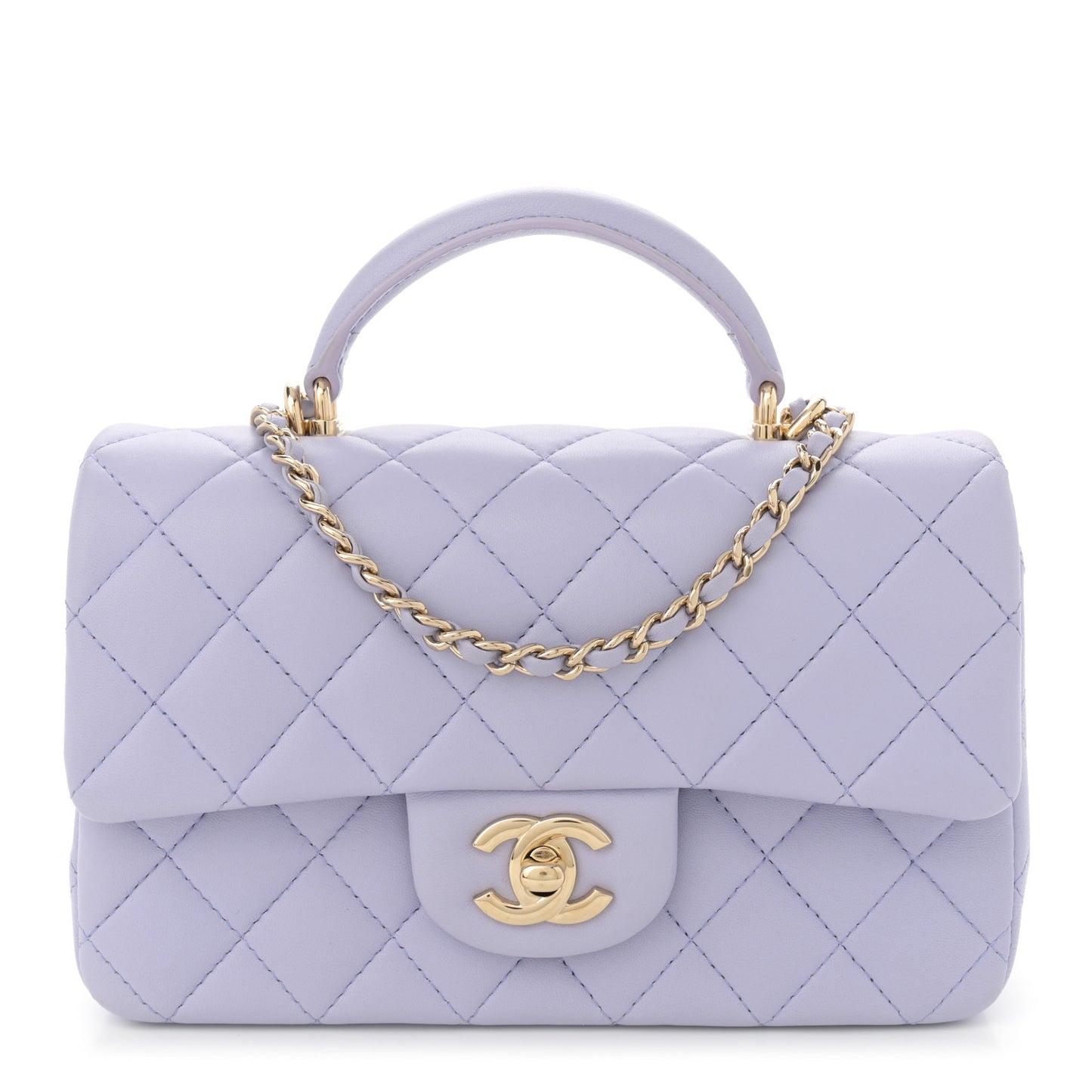 Lambskin Quilted Mini Top Handle Rectangular Flap Light Purple