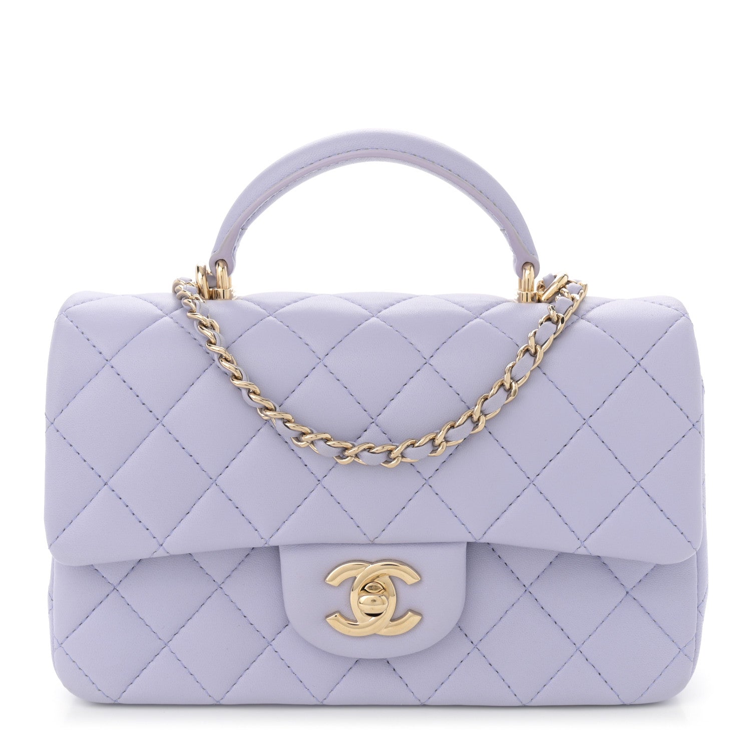 Chanel Lambskin Quilted Mini Top Handle Rectangular Flap Light Purple 1 of 11