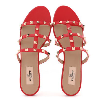 Valentino Garavani Nappa Rockstud Caged Flat Slide Sandals 39 Rouge 2 of 11
