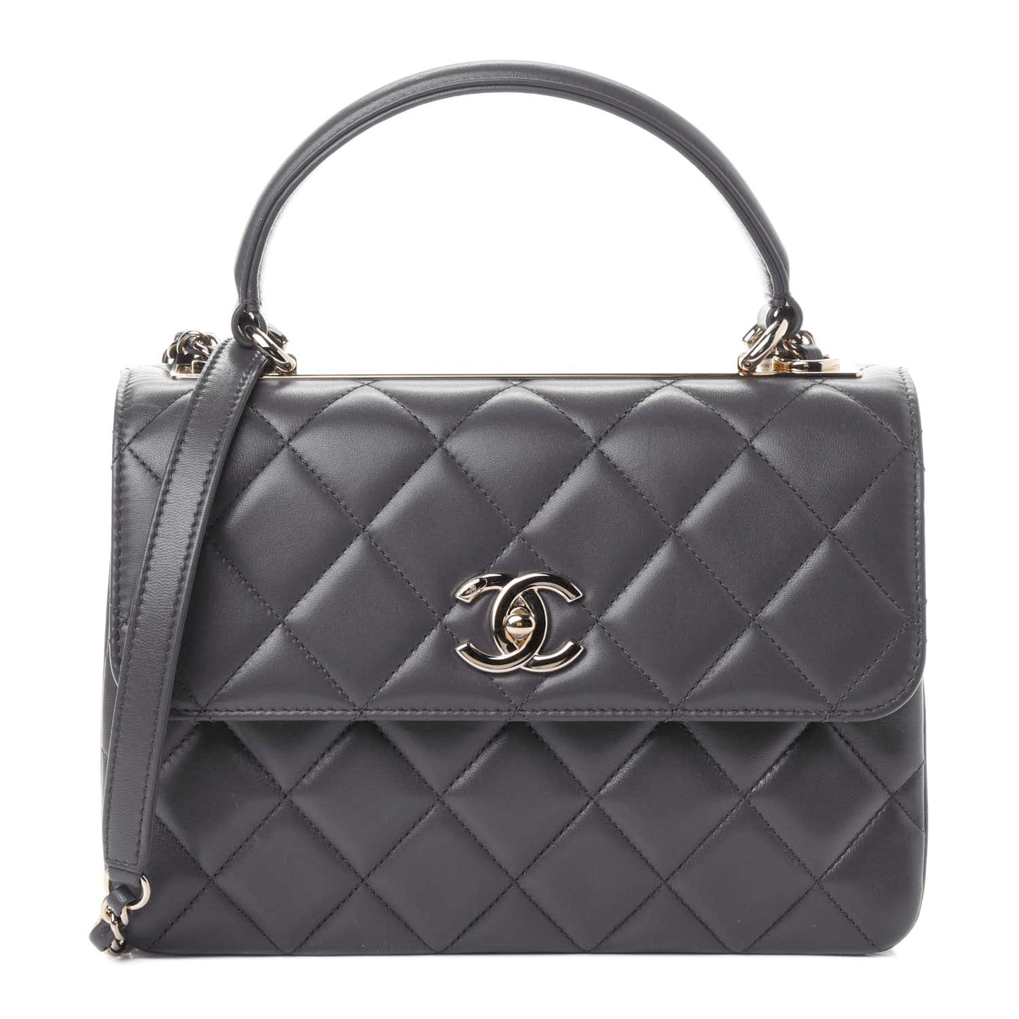 Lambskin Quilted Small Trendy CC Dual Handle Flap Bag Dark Grey