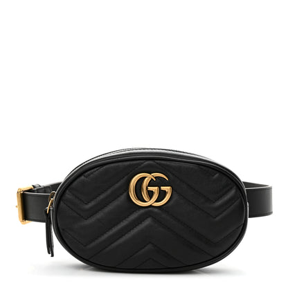 Gucci Calfskin Matelasse GG Marmont Belt Bag 85 34 Black 1 of 14