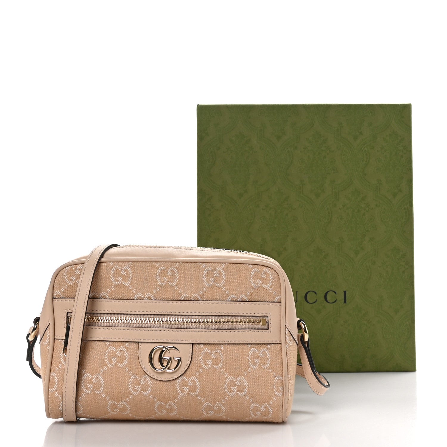 Gucci Denim Monogram Textured Dollar Calfskin Super Mini Ophidia Shoulder Bag Light Beige Denim 10 of 10