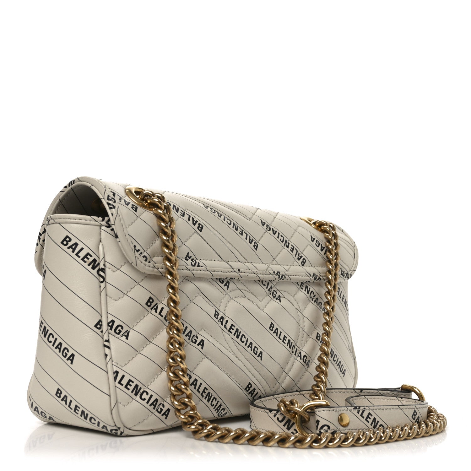 Gucci X BALENCIAGA Calfskin Matelasse Logo Print Small GG Marmont Shoulder Bag White 3 of 10