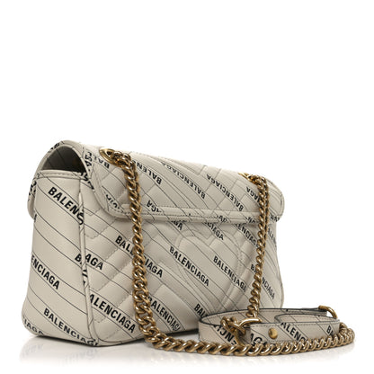 Gucci X BALENCIAGA Calfskin Matelasse Logo Print Small GG Marmont Shoulder Bag White 3 of 10