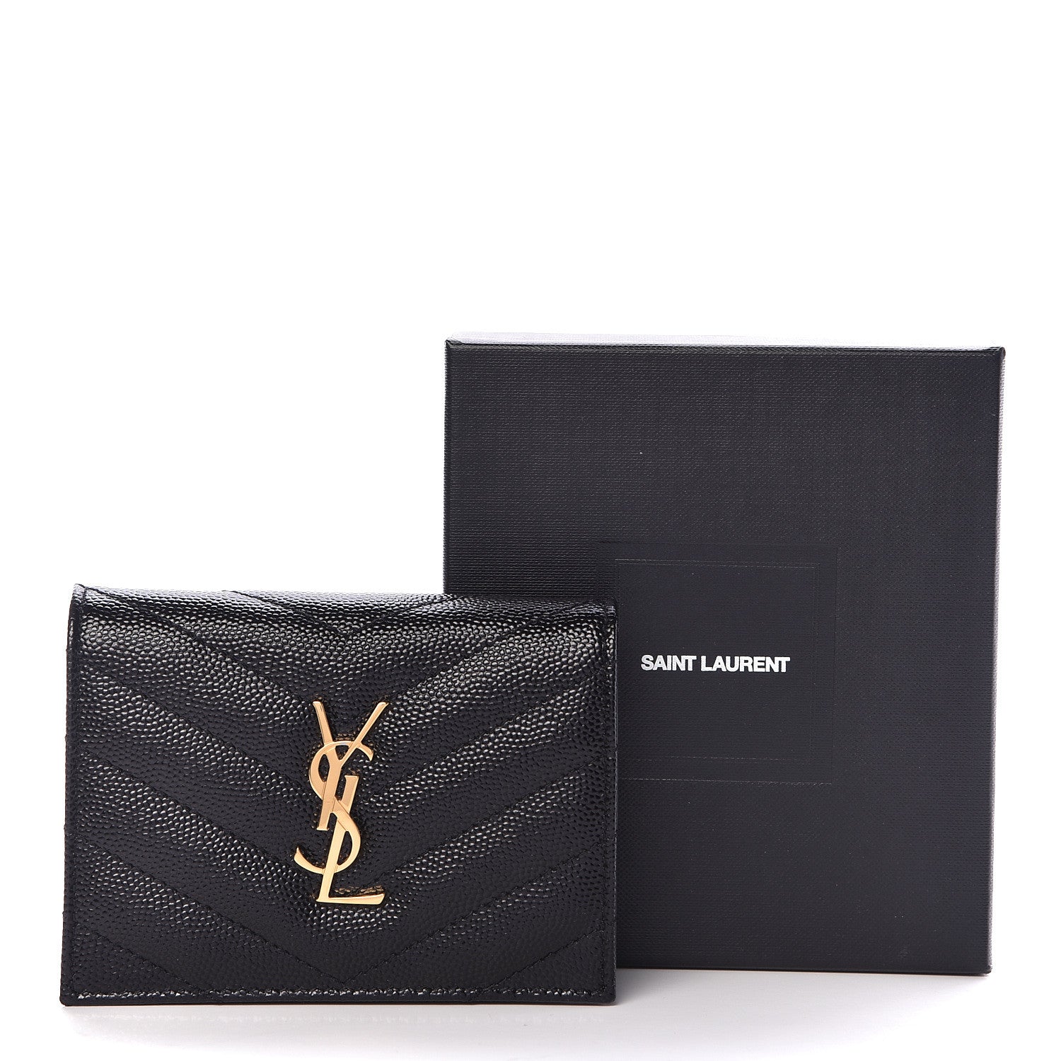 Saint Laurent Grain De Poudre Matelasse Chevron Monogram Card Case Black 8 of 8