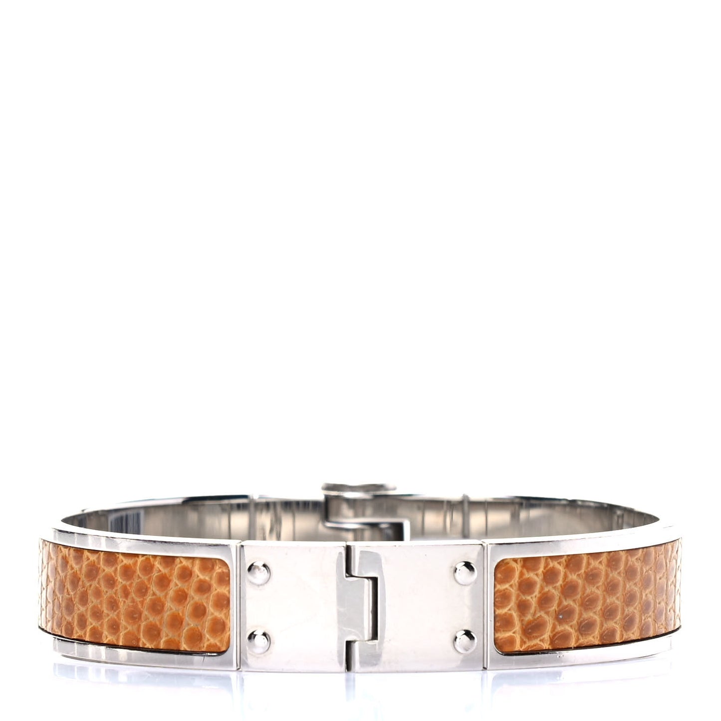 Lizard Charniere Cuir Narrow Hinged Bracelet Sesame