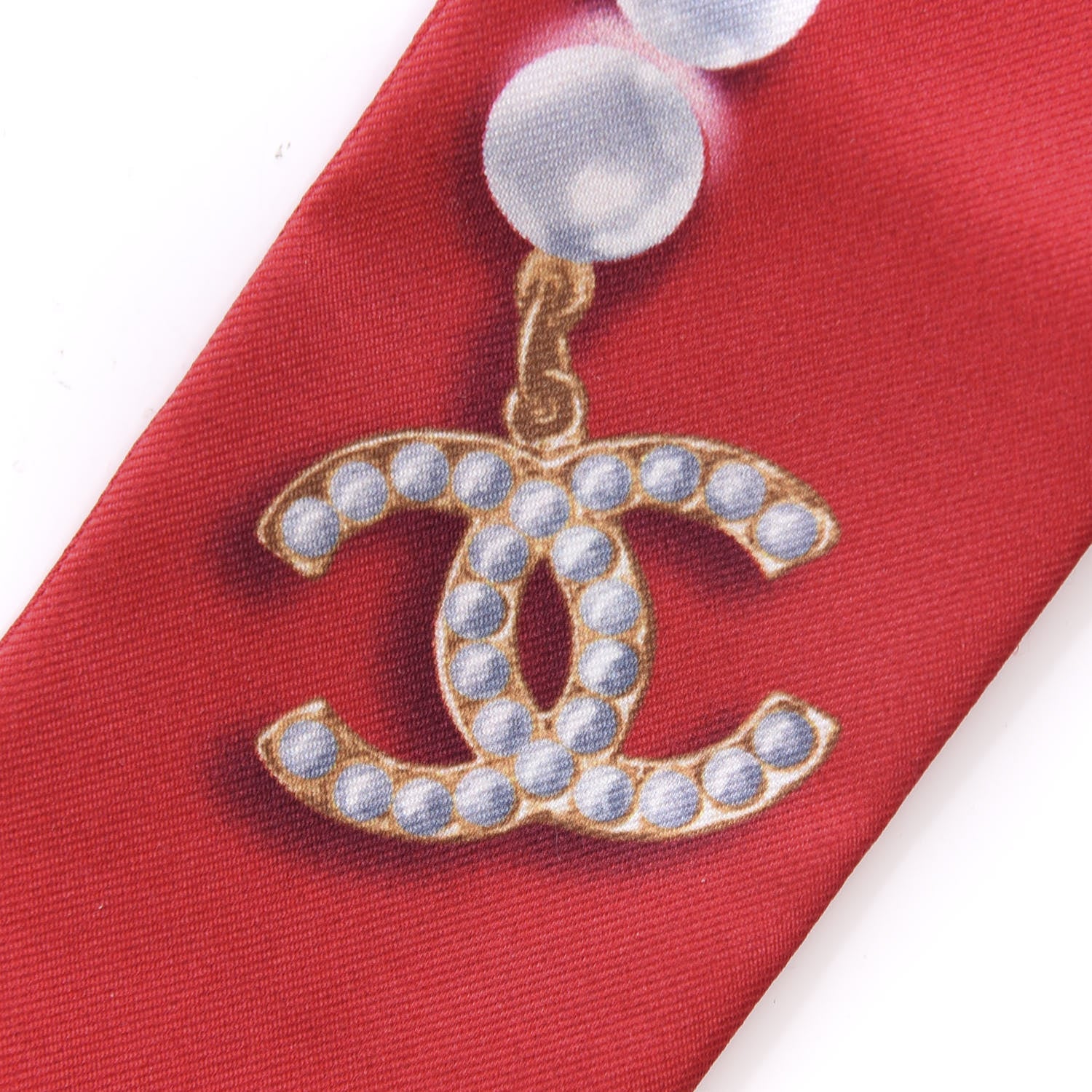 Chanel Silk Pearl CC Slim Bandeau Scarf Red 2 of 3
