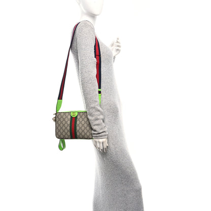 Gucci GG Supreme Monogram Textured Dollar Calfskin Web Ophidia Wristlet Shoulder Bag Beige Ebony Green 2 of 10