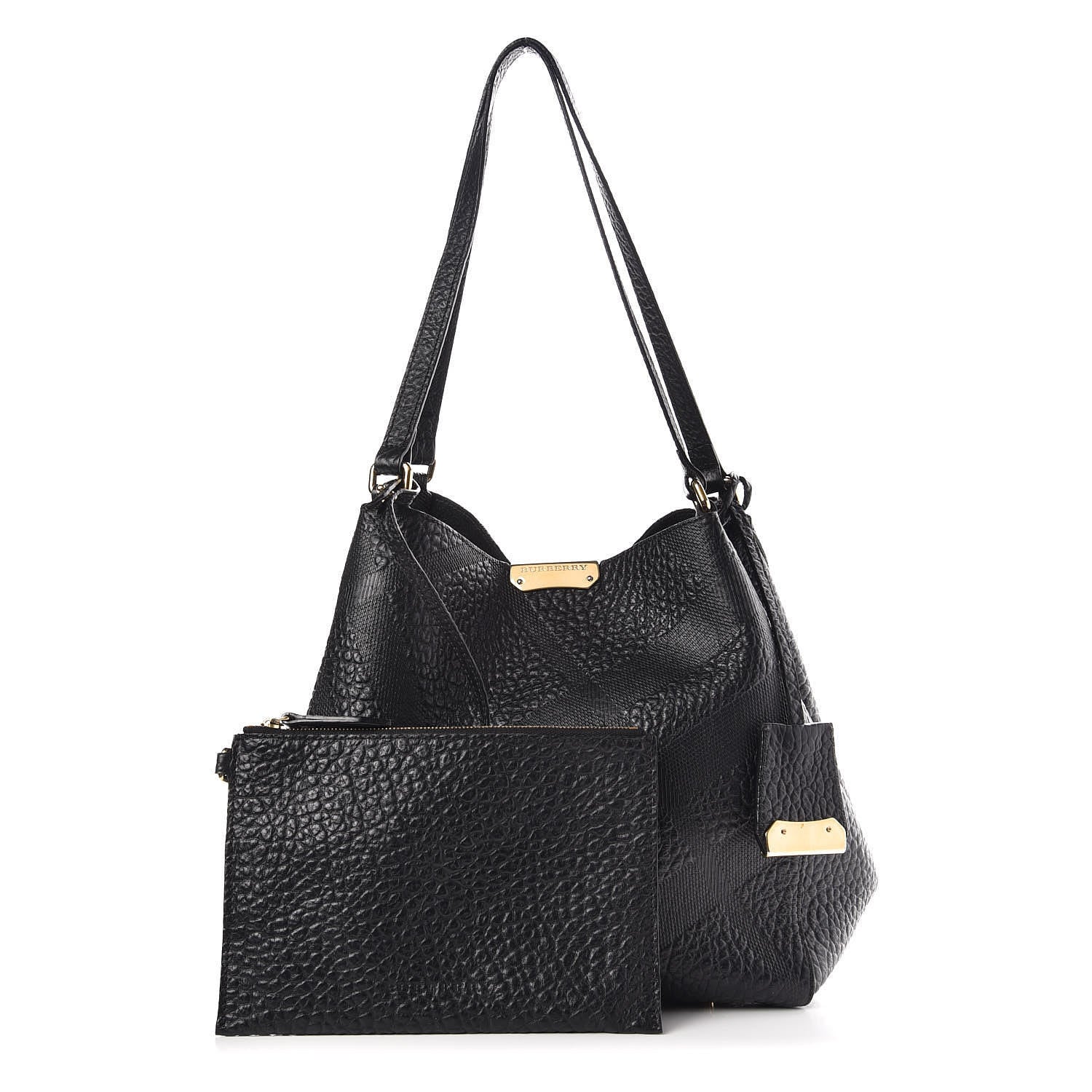 Burberry Signature Grain Calfskin Check Embossed Small Canterbury Tote Black 1 of 11