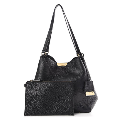 Burberry Signature Grain Calfskin Check Embossed Small Canterbury Tote Black 1 of 11