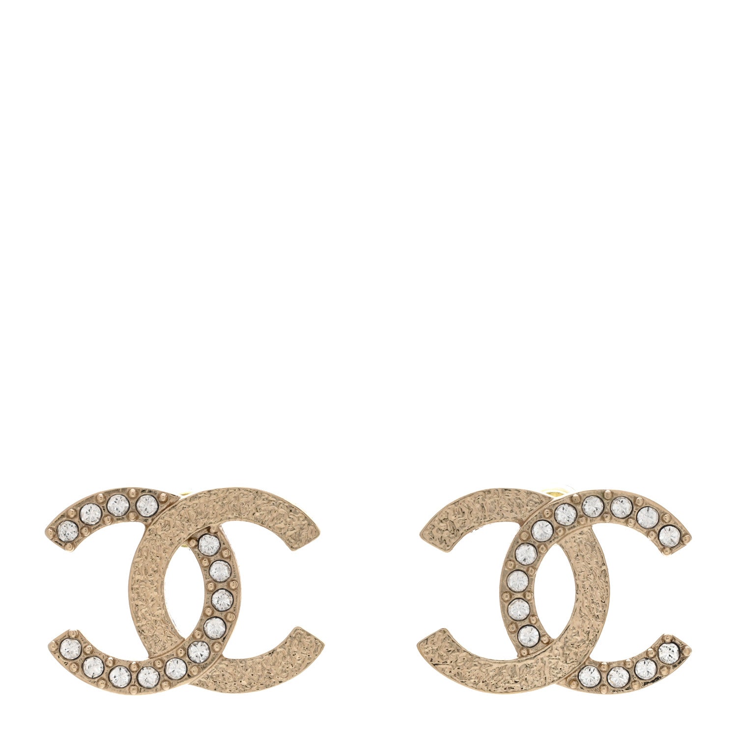 Chanel Textured Metal Crystal CC Earrings Gold 1 of 4