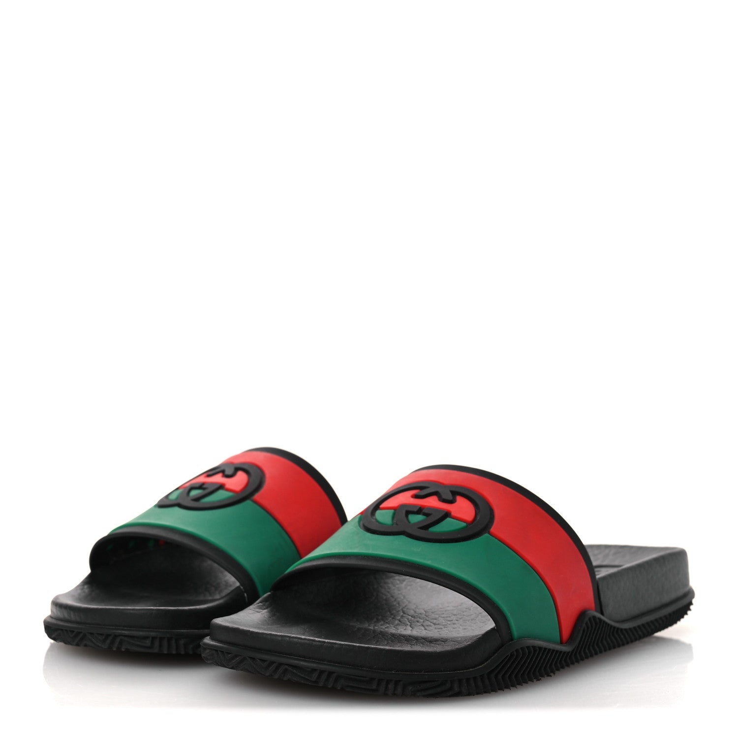 Gucci Rubber Web Womens Interlocking G Slide Sandals 33 Black Green Red 4 of 11