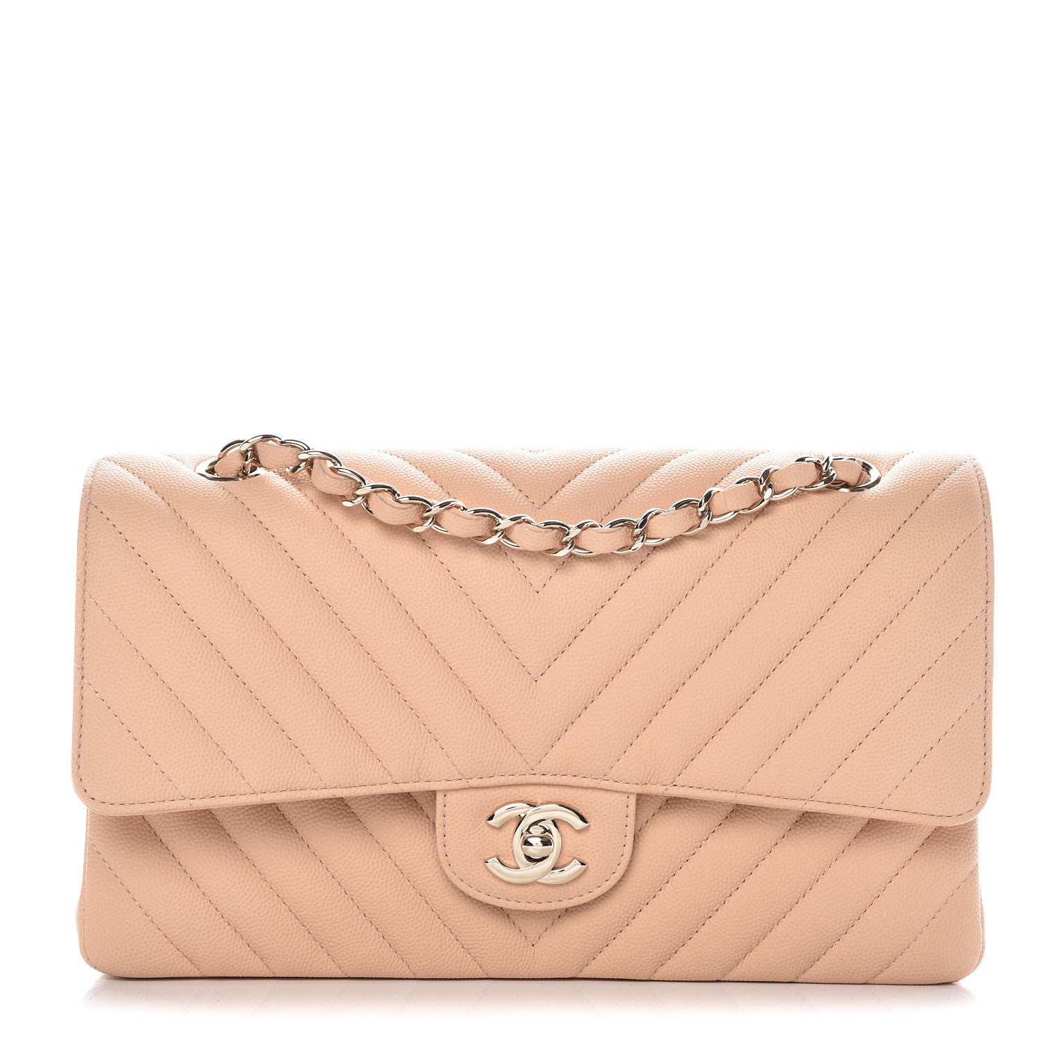Chanel Caviar Chevron Quilted Medium Double Flap Beige 1 of 11