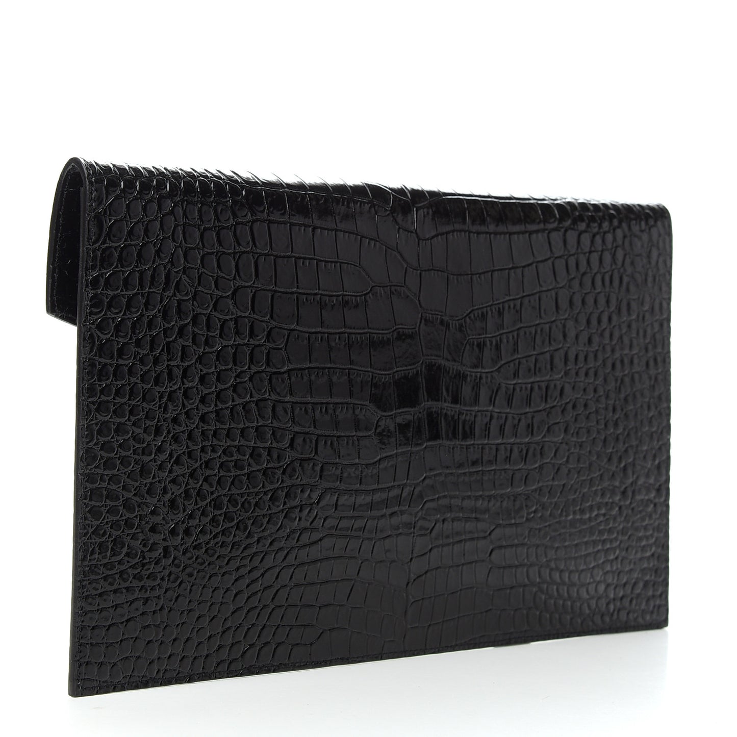 Calfskin Crocodile Embossed Uptown Monogram Clutch Black