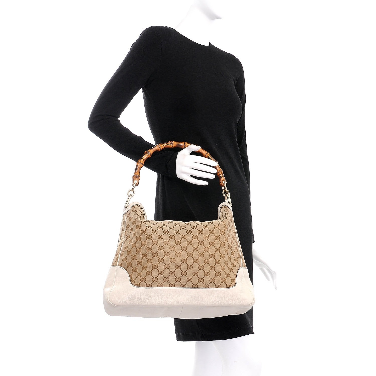 Gucci Monogram Medium Diana Bamboo Shoulder Bag Off White 3 of 14